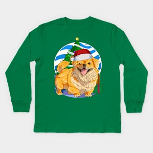 Pekingese Dog Cute Santa Christmas Gift Kids Long Sleeve T-Shirt